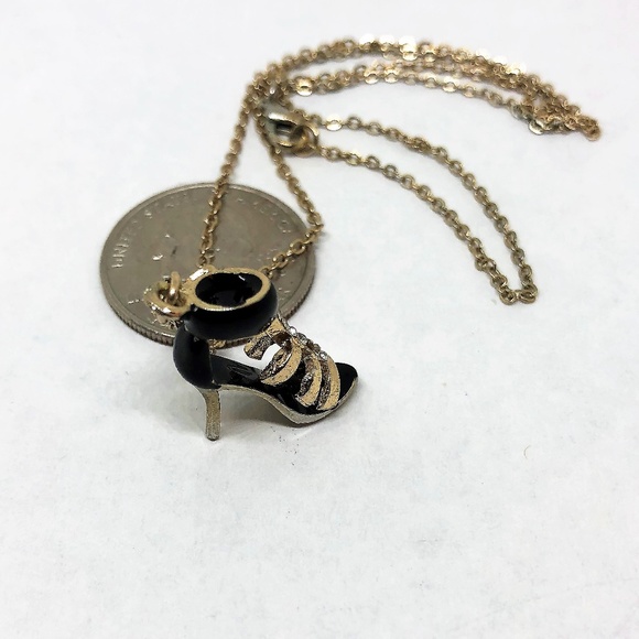 High Heel Shoe Black , Gold w/Rhinestons Necklace - Picture 2 of 4